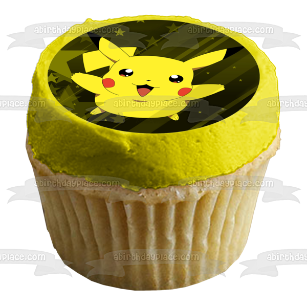 Pokemon Pikachu con fondo de estrella verde Imagen comestible para decoración de tarta ABPID05776 