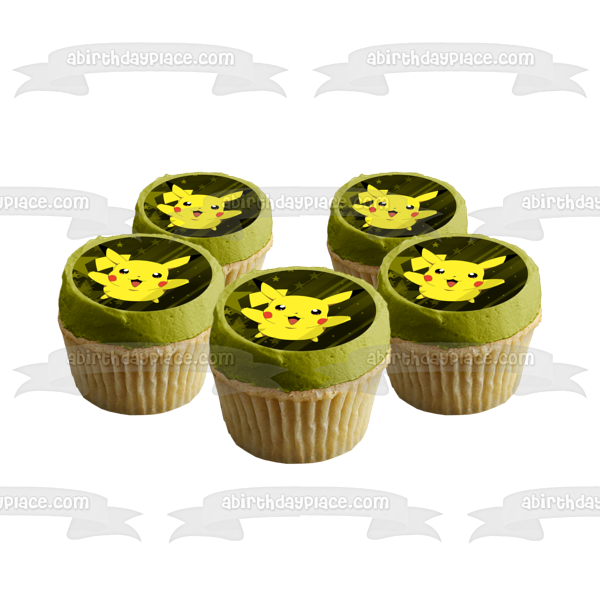 Pokemon Pikachu con fondo de estrella verde Imagen comestible para decoración de tarta ABPID05776 