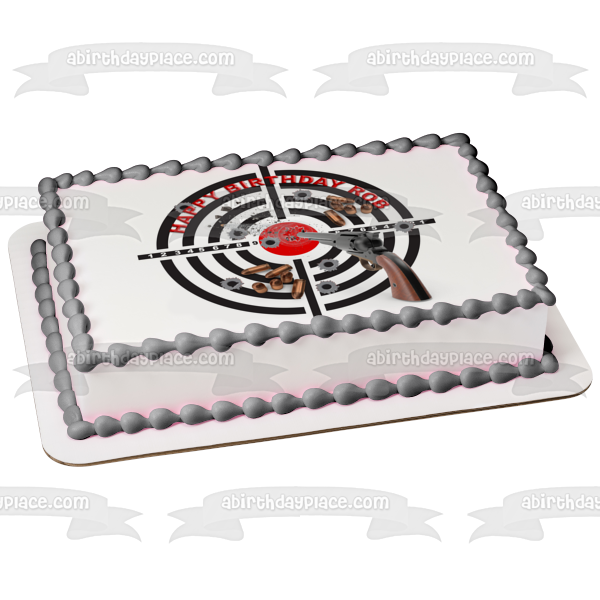 Revolver Gun Target Flying Bullet Feliz Cumpleaños Personalizable Comestible Cake Topper Imagen ABPID53648 