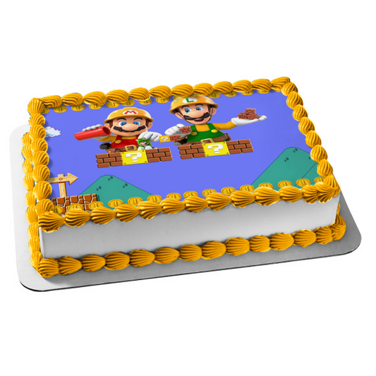 Super Mario Maker 2 Building Your World Customizable Mario Luigi Edible Cake Topper Image ABPID53660