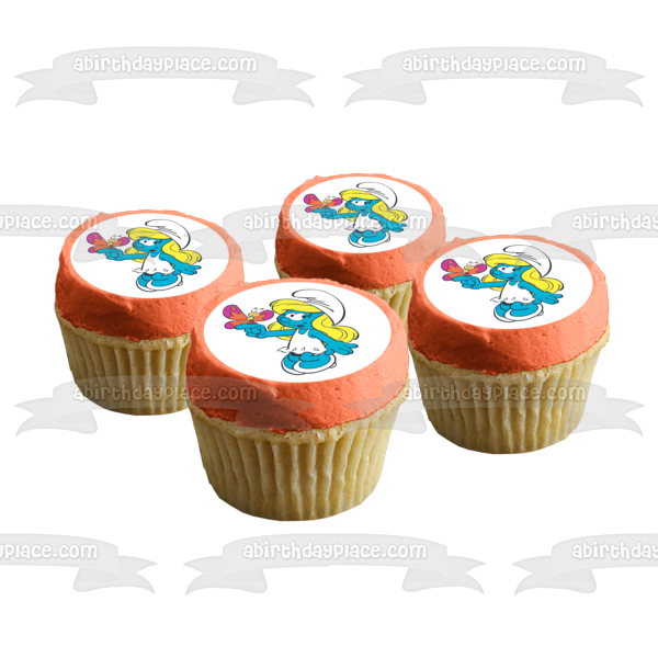 The Smurfs Smurfette and a Butterfly Edible Cake Topper Image ABPID05790