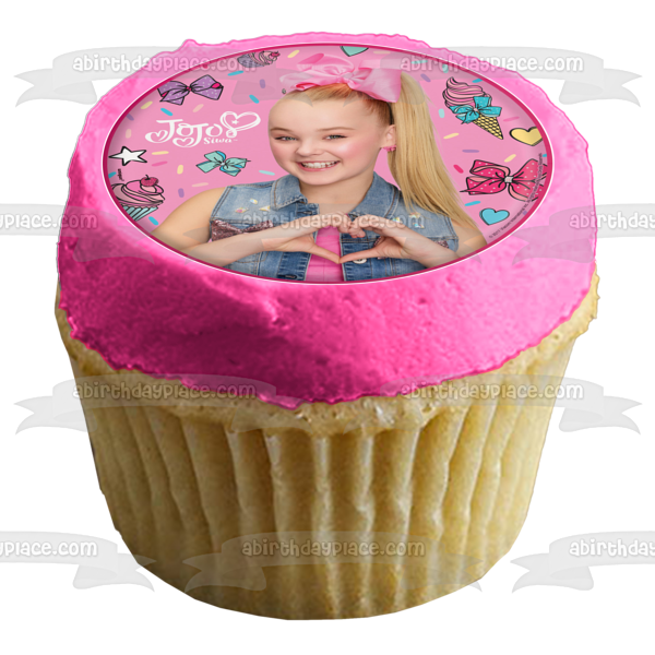 Imagen de decoración comestible para tarta con lazos para el pelo y cupcakes de helado de Jojo Siwa ABPID05820 