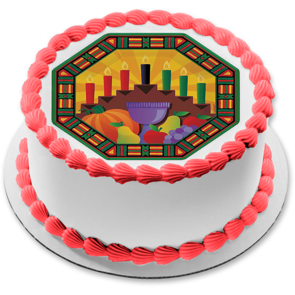 Kwanzaa Kinara Fruits Edible Cake Topper Image ABPID53694