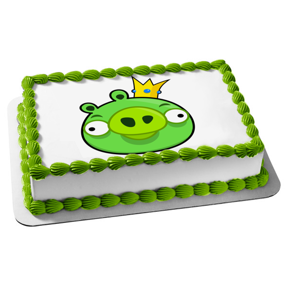 Angry Birds Bad Piggies Wearing a Crown Edible Cake Topper Image ABPID05863