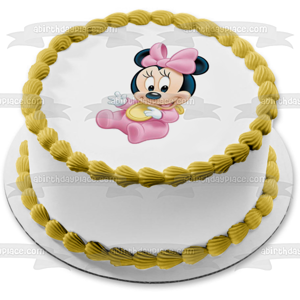 Baby Minnie Mouse with a Pink Bow Edible Cake Topper Image ABPID04003