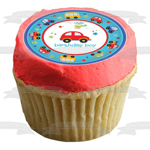 Happy Birthday Boy Cars and Trucks Edible Cake Topper Image ABPID05960