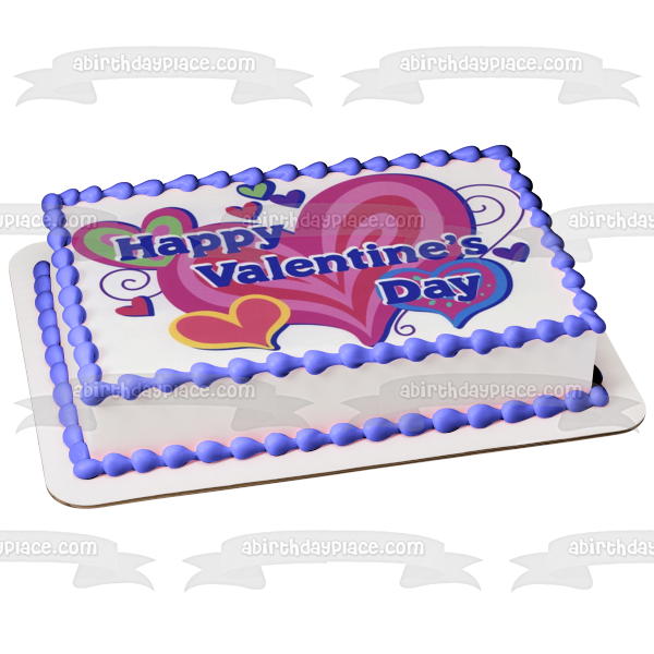 Happy Valentine's Day Hearts Edible Cake Topper Image ABPID05988