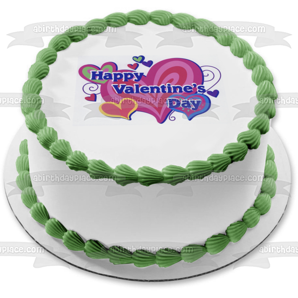 Happy Valentine's Day Hearts Edible Cake Topper Image ABPID05988