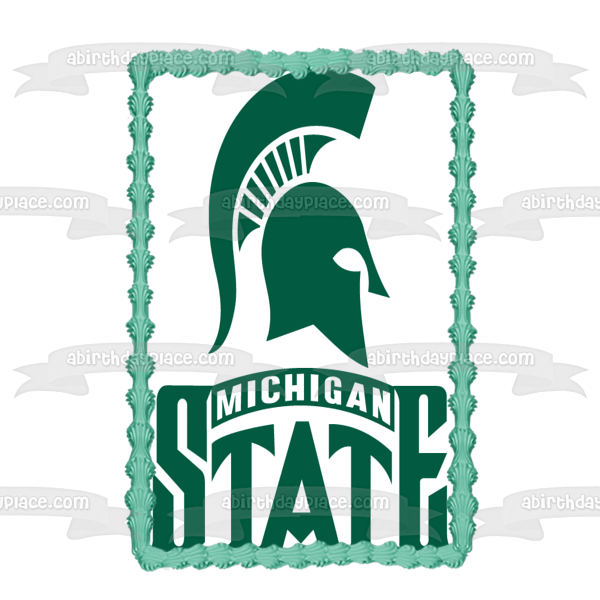 Imagen comestible para tarta con logotipo de los Spartans de hockey de la Universidad Estatal de Michigan ABPID06037 