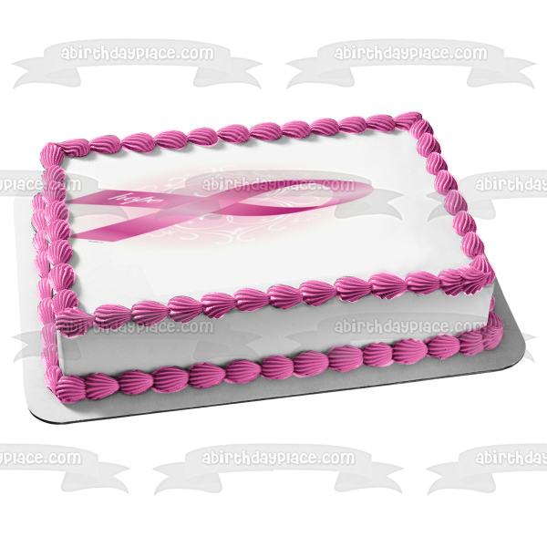 Imagen de decoración comestible para tarta con lazo rosa de concientización sobre el cáncer de mama ABPID06142 