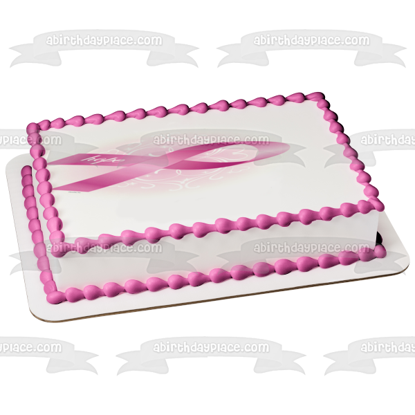 Imagen de decoración comestible para tarta con lazo rosa de concientización sobre el cáncer de mama ABPID06142 