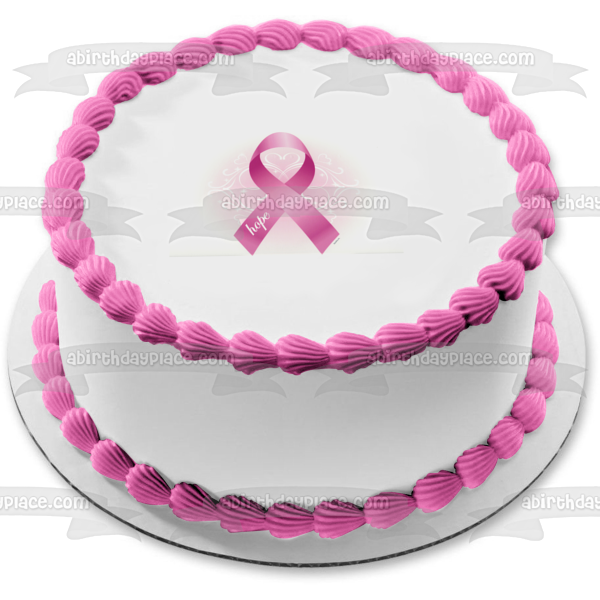 Imagen de decoración comestible para tarta con lazo rosa de concientización sobre el cáncer de mama ABPID06142 