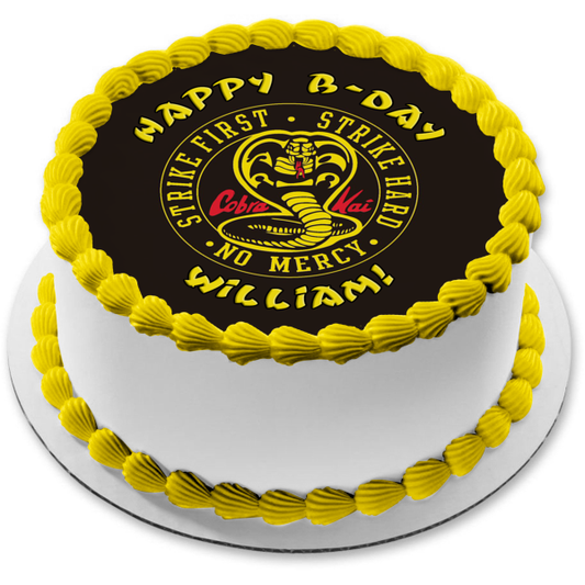 Imagen comestible para tarta con el logotipo de Cobra Kai, programa de televisión Karate, ABPID53545 