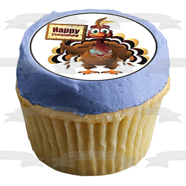 Happy Thanksgiving Turkey Pilgrim Hat Edible Cupcake Topper Images ABPID00131