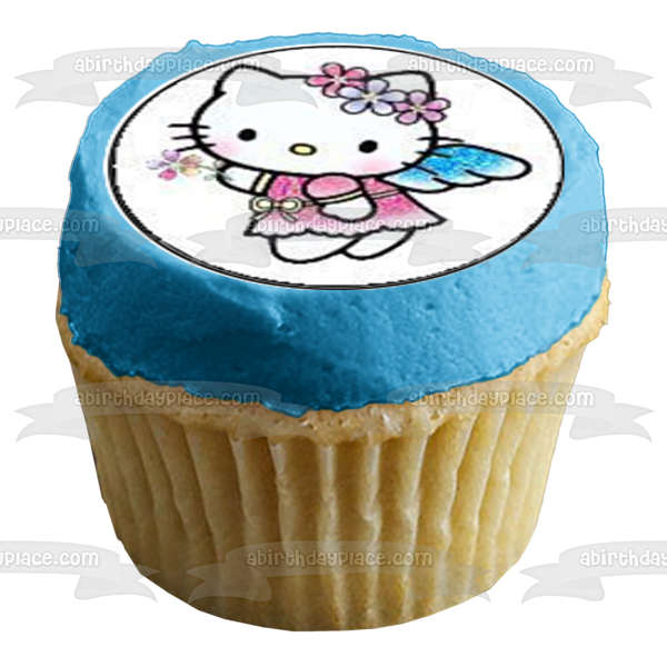 Hello Kitty traje de baño alas de hada disfraz vestido comestible Cupcake Topper imágenes ABPID01174 