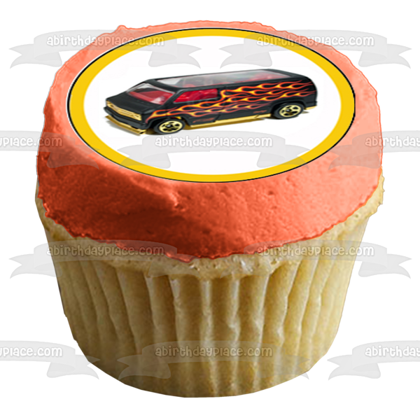 Hot Wheels Race Cars with a Checkered Background Edible Cupcake Topper Images ABPID01666