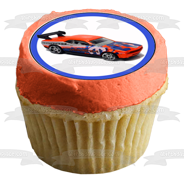 Hot Wheels Race Cars with a Checkered Background Edible Cupcake Topper Images ABPID01666