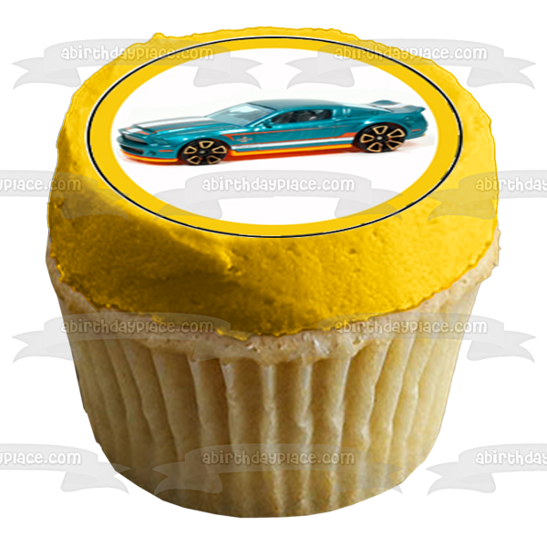 Hot Wheels Race Cars with a Checkered Background Edible Cupcake Topper Images ABPID01666