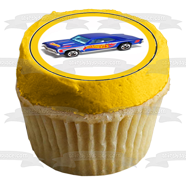 Hot Wheels Race Cars with a Checkered Background Edible Cupcake Topper Images ABPID01666