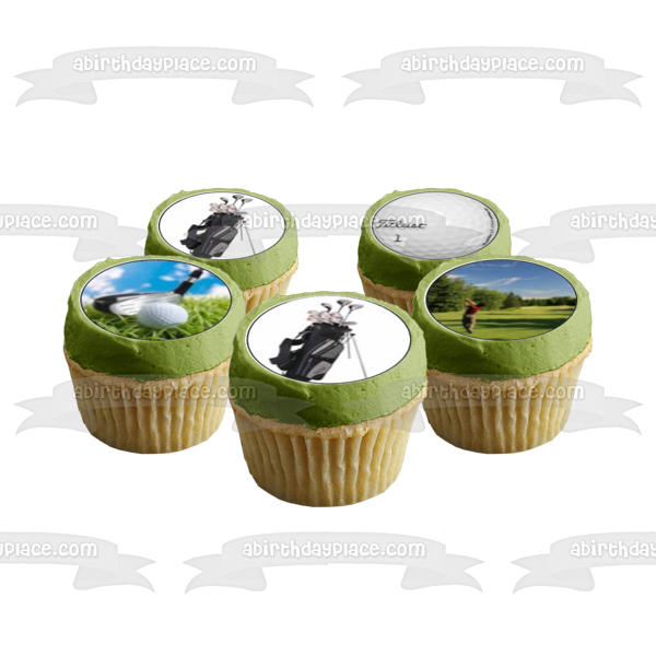 Imágenes de adorno comestible para cupcakes con bolsa de pelota de palo de golf y deporte de golf ABPID01739 