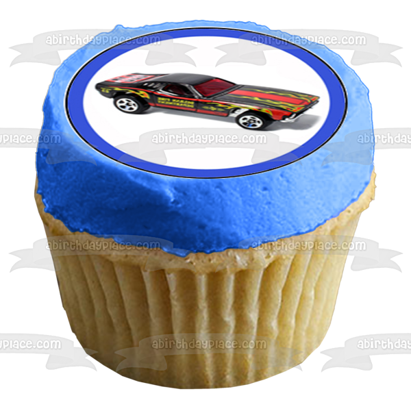 Hot Wheels Race Cars with a Checkered Background Edible Cupcake Topper Images ABPID01666