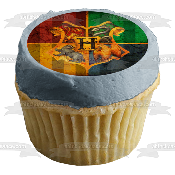 Adorno comestible para tarta con escudo de Harry Potter Hogwarts, león, serpiente, águila y lobo, imagen ABPID06396 