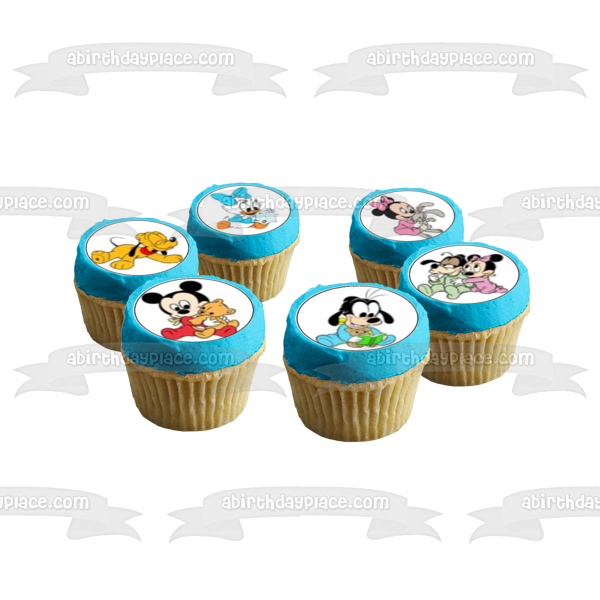 Baby Mickey Mouse Minnie Mouse Goofy Daisy Duck Pluto and Stuffed Animals Edible Cupcake Topper Images ABPID04908