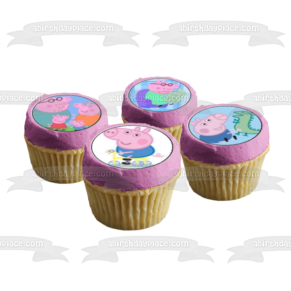 Peppa Pig George Mr. Dinosaur Daddy Pig and Mummy Pig Edible Cupcake Topper Images ABPID06180