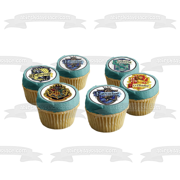 Harry Potter Escudos de Hogwarts Gryffindor Hufflepuff Emblema de Hogwarts Ravenclaw y Slytherin Imágenes comestibles para cupcakes ABPID07527 