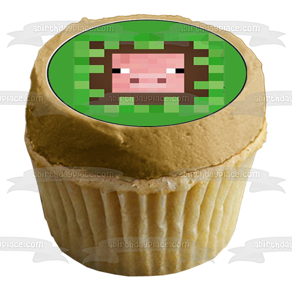 Minecraft Assorted Faces Steve Creeper Ghast Pig Cow Sheep Mooshroom Enderman Edible Cupcake Topper Images ABPID51391