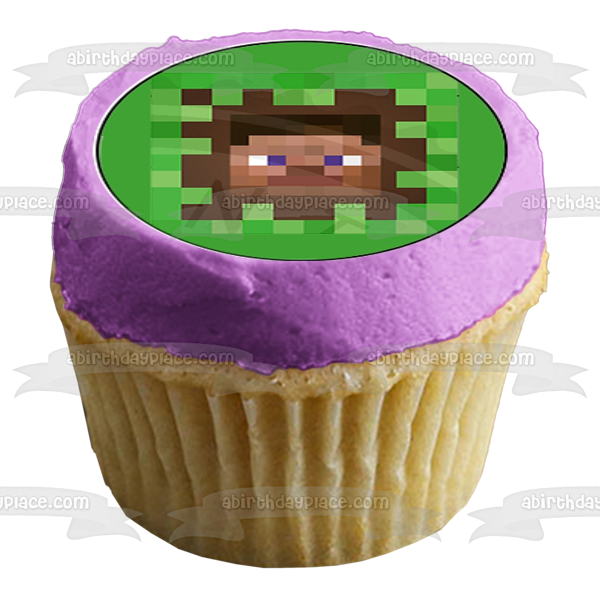 Minecraft Assorted Faces Steve Creeper Ghast Pig Cow Sheep Mooshroom Enderman Edible Cupcake Topper Images ABPID51391