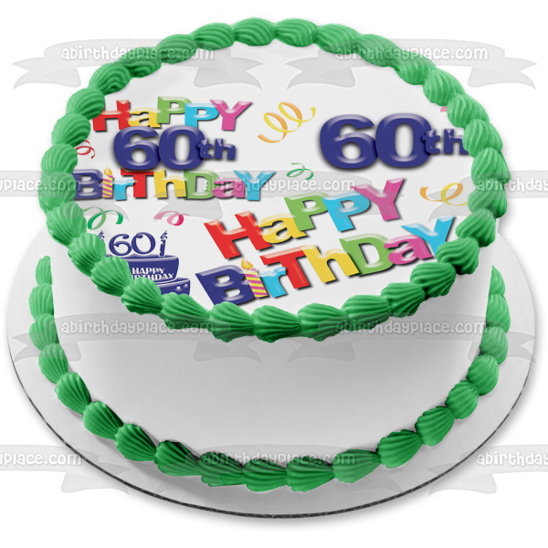 Happy 60th Birthday Cake Candle Edible Cake Topper Image ABPID04258