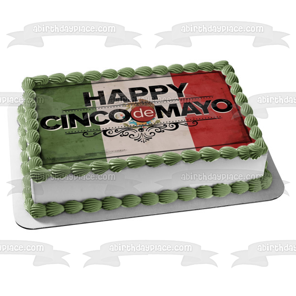 Feliz Cinco De Mayo Bandera Mexicana Adorno Comestible Para Pastel Imagen ABPID06275 