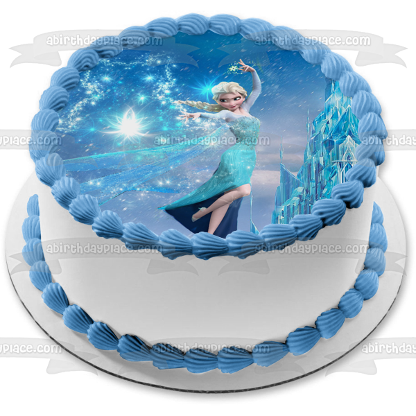 Imagen comestible para decoración de tarta de Frozen Elsa y un castillo de hielo ABPID04347 