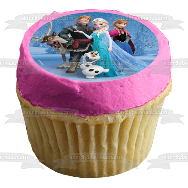 Imagen comestible para decoración de tarta de Frozen Anna, Elsa, Olaf, Sven y Kristoff, ABPID04379 