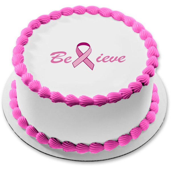 Believe Breast Cancer Awareness Ribbon Pink Edible Cake Topper Image ABPID04380