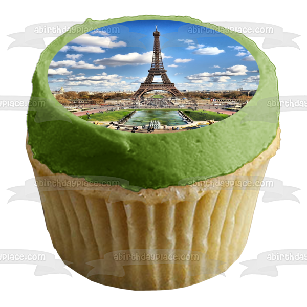 Eiffel Tower Bonjour Paris France Sky Clouds Edible Cake Topper Image ABPID04413