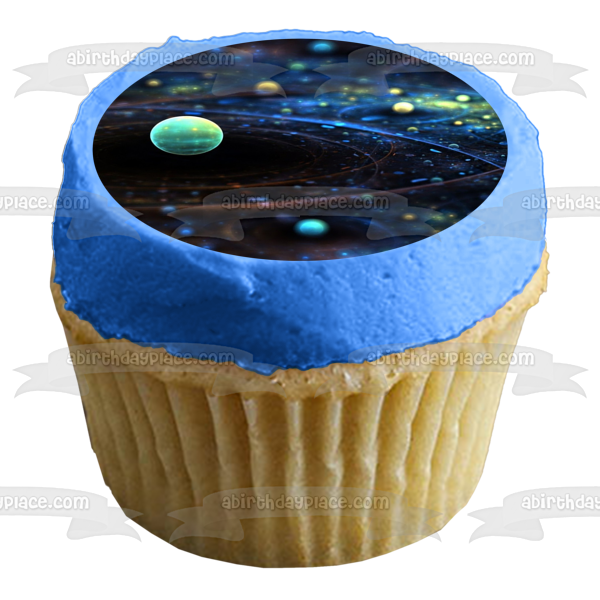 Imagen de decoración comestible para tarta con órbitas de planetas del espacio exterior ABPID04471 