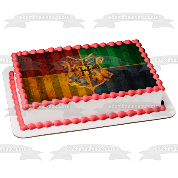 Adorno comestible para tarta con escudo de Harry Potter Hogwarts, león, serpiente, águila y lobo, imagen ABPID06396 