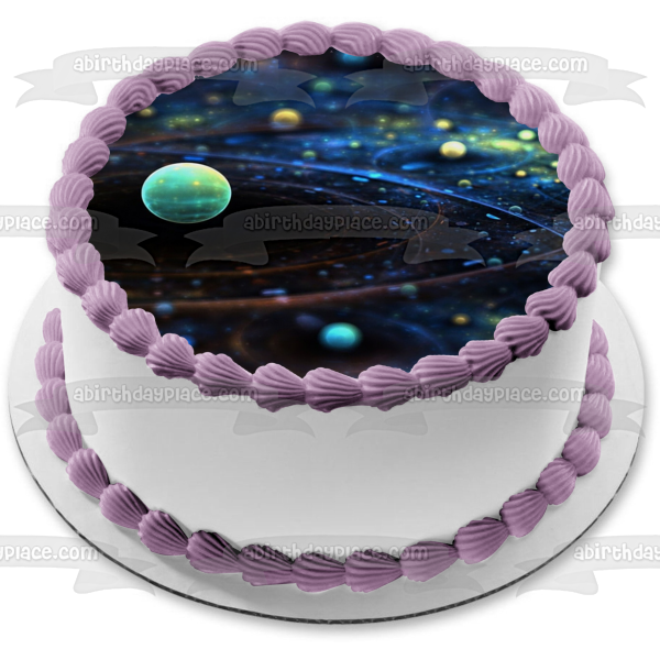 Imagen de decoración comestible para tarta con órbitas de planetas del espacio exterior ABPID04471 