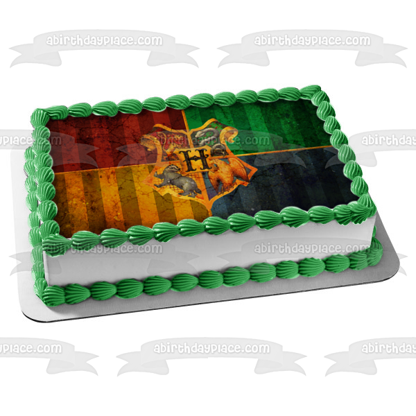 Adorno comestible para tarta con escudo de Harry Potter Hogwarts, león, serpiente, águila y lobo, imagen ABPID06396 