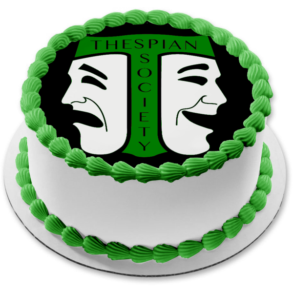 International Thespian Society Green Drama Edible Cake Topper Image ABPID04483