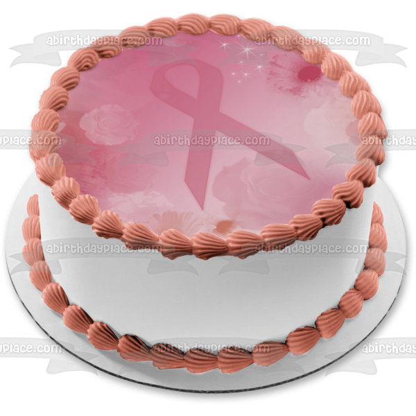 Cinta rosa Fondo rosa Gerber Margaritas Rosas Concientización sobre el cáncer de mama Imagen comestible para pastel ABPID04485 