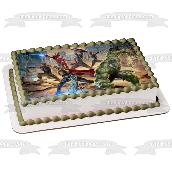 Avengers The Hulk Captain America Iron Man and Thor Edible Cake Topper Image ABPID06404