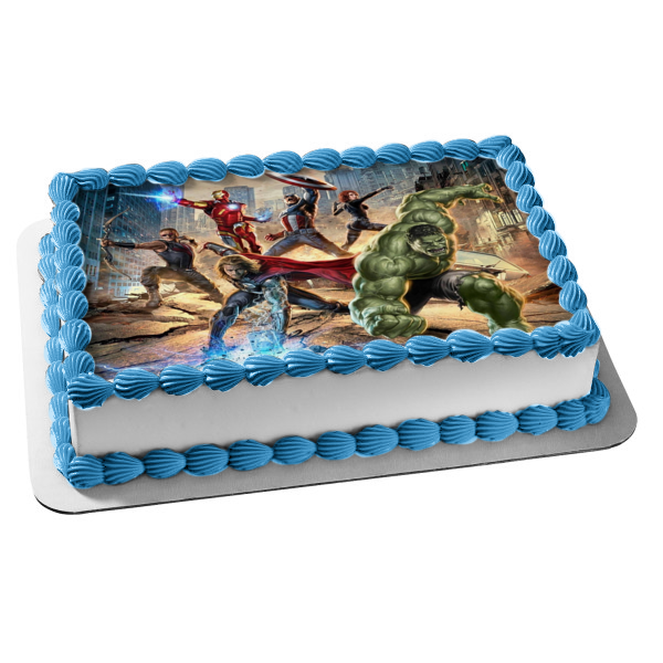 Avengers The Hulk Captain America Iron Man and Thor Edible Cake Topper Image ABPID06404