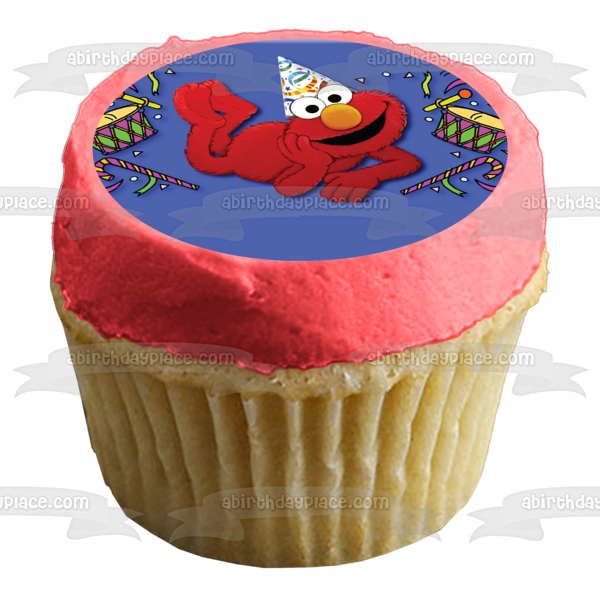 Sesame Street Elmo Party Hat  Drums and Confetti Edible Cake Topper Image ABPID04556