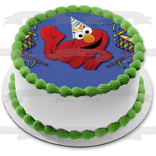 Sesame Street Elmo Party Hat  Drums and Confetti Edible Cake Topper Image ABPID04556