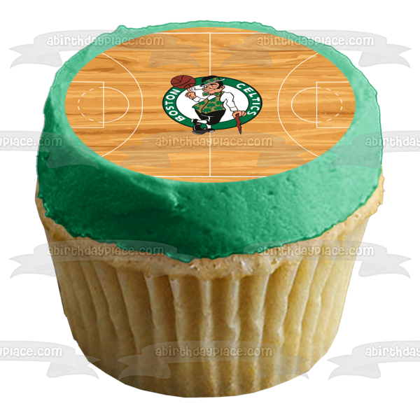 Logotipo del equipo de baloncesto profesional estadounidense de los Boston Celtics, cancha de baloncesto de Boston, Massachusetts, decoración comestible para tarta, imagen ABPID04648 