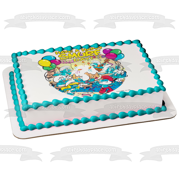 Happy Birthday the Smurfs Have a Happy Smurf Day Smurfette and Papa Smurf Edible Cake Topper Image ABPID06510