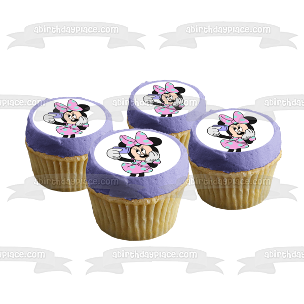 Minnie Mouse Taking a Cell Phone Selfie Edible Cake Topper Image ABPID04731